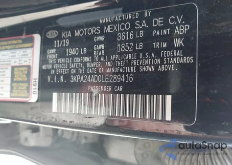 2020 Kia Rio Lx z USA, uszkodzony, nr VIN 3KPA24AD0LE289416